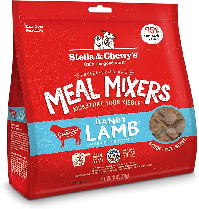 Stella & Chewy's Freeze Dried Raw Dandy Lamb Meal Mixer – Dog Food Topper for Small & Large Breeds – Grain Free, Protein Rich Recipe – 18 oz Bag