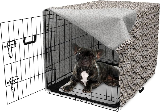 Lunarable Vintage Halloween Dog Crate Cover, Halloween Cartoon Jack o' Lantern Tombstone Skulls and Bones, Easy to Use Pet Kennel Cover for Cats & Medium Dogs, 24 Inch, Pale Grey