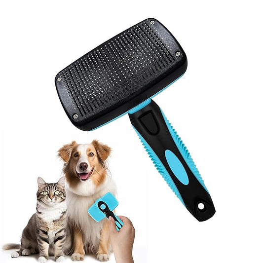 Qianruida Self Cleaning Slicker Brush for Grooming Long-haired or Short-haired Cats and Dogs Pet Brush for Shedding for Removing Undercoat and Tangled Hairs, Light Blue