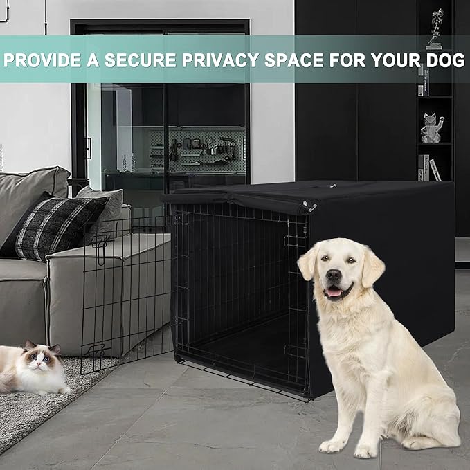 HiCaptain Polyester Dog Crate Cover - Heavy Duty Windproof Pet Kennel Cover for Wire Crate Indoor Outdoor Protection 36in M (Black)