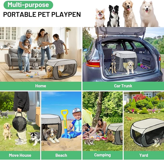 Portable Travel Dog Crate Pop Up Soft Dog Kennel Collapsible Travel Dog Cat Enclosure Indoor Outdoor Large Foldable Crate for Pets（Little Gray and Dark Gray-Medium）