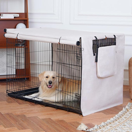 600D Dog Crate Cover, Waterproof Pet Kennel Cover with Storage Bag, Dog Cage Cover Fit for 36 Inch Wire Crate, 36 Inches, BEIGE (Cover Only)
