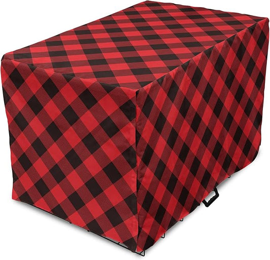 Lunarable Buffalo Plaid Dog Crate Cover, Grid Style Illustration with Horizontal Lines Pattern Diamond, Easy to Use Pet Kennel Cover for Small Dogs Puppies Kittens, 18 Inch, Orange and Charcoal Grey