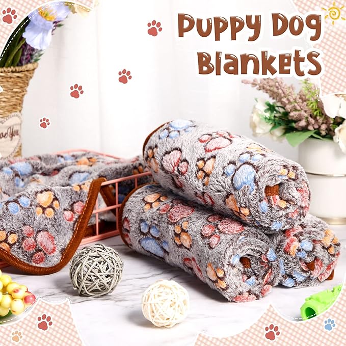 Tatuo 4 Pcs Dog Blanket Pet Puppy Blanket Puppy Teething Toys Paw Print Fleece Blanket for Pet Cat Soft Warm Sleep Mat Guinea Pig Cage Blanket(Small(24 x 16 Inch),Black)