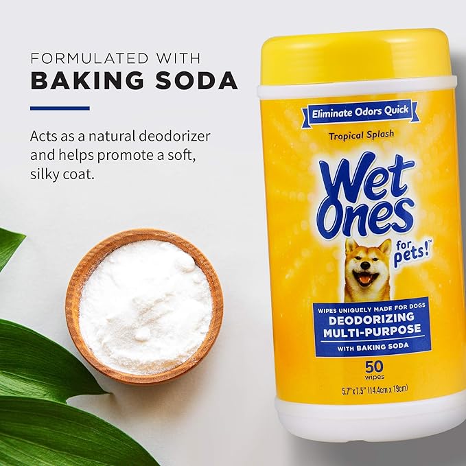 Wet Ones for Pets Deodorizing Multi-Purpose Dog Wipes With Baking Soda, 50 Count - 3 Pack| Dog Deodorizing Wipes For All Dogs in Tropical Splash Scent, Wet Ones Wipes for Deodorizing Dogs