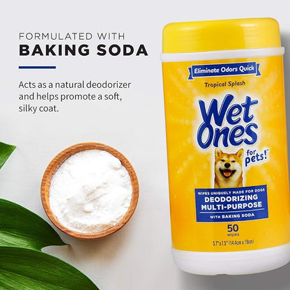 Wet Ones for Pets Deodorizing Multi-Purpose Dog Wipes With Baking Soda, 50 Count - 3 Pack| Dog Deodorizing Wipes For All Dogs in Tropical Splash Scent, Wet Ones Wipes for Deodorizing Dogs