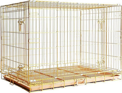 HOMEY PET Copper Gold Dog Crate 42 Inch, Portable Folding Metal Wire Dog Kennel Pet Dog Cage with Removable Floor Grid, Pull-Out Tray, Double Doors, Handle for Large Dogs, Indoor Outdoor