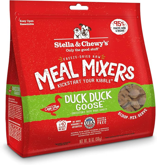 Stella & Chewy's Freeze Dried Raw Duck Duck Goose Meal Mixer – Dog Food Topper for Small & Large Breeds – Grain Free, Protein Rich Recipe – 18 oz Bag