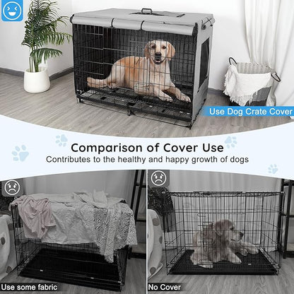 Dog Crate Cover 42 Inch Thickened Dog Kennel Cover Windproof Puppy Cage Cover with Mesh Windows on Both Sides Portable Crate Covers for Dogs Cages Fit for Indoor/Outdoor Use