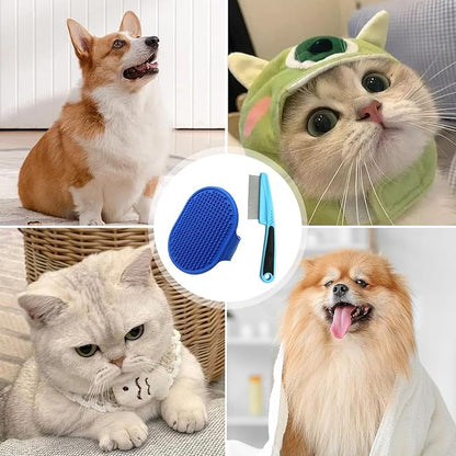 Dog Bath Brush,Cuteabc 2Pcs Cat Grooming Comb Set Included Scrub Brush for Dogs Bath and Pet Steel Combs,silicone pet brush，dog bath brush scrubber and Comb Multipurpose Tools for Cat Dogs Grooming