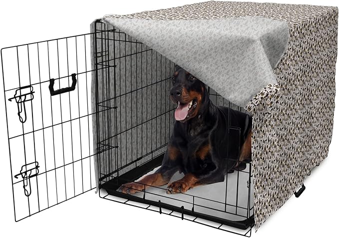 Lunarable Vintage Halloween Dog Crate Cover, Halloween Cartoon Jack o' Lantern Tombstone Skulls and Bones, Easy to Use Pet Kennel Cover for Medium Large Dogs, 42 Inch, Pale Grey