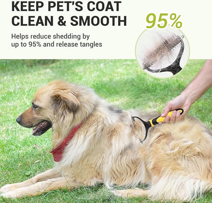 MIU COLOR Pet Grooming Brush, 2 Sided Undercoat Rake for Dogs & Cats, Professional Deshedding Brush and Dematting Tool, Effective Removing Knots, Mats, Tangles for Cats, Dogs, Extra Wide (Yellow)