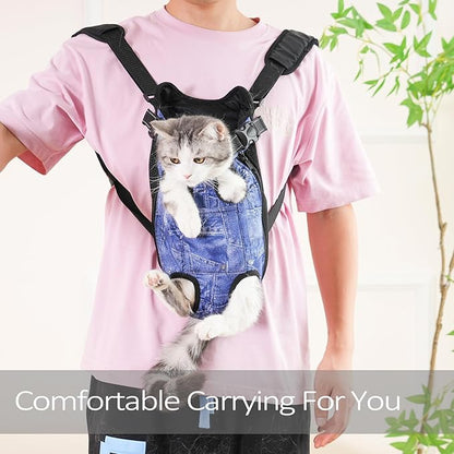Pet Carrier Backpack Pet Tote Bags for Cats or Doggies, Portable Puppy Travel Carrier Bags, Cozy Soft Pet Puppies Carriers Slings Backpacks (Denim, Large (Pack of 1))