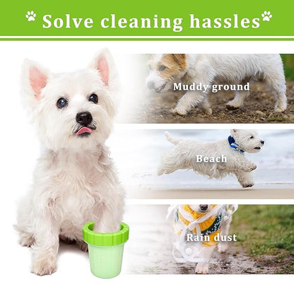 Qianruida Dog Paw Cleaner Cup, Soft Silicone, Portable, Easy to Clean, Removes Mud and Dirt, Grooming Accessory for Home, Travel – Green, M