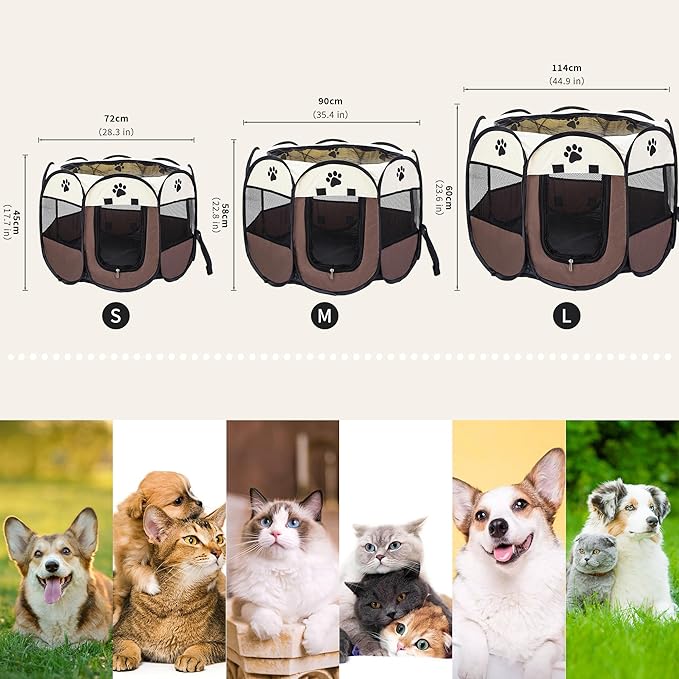 Mile High Life | Foldable Dog Playpen | Portable Dog Crate w Removable Shade Cover | Dog Kennel Indoor/Outdoor w Carry Case | Pen Tent for Dog/Cat/Rabbit(Brown, Medium (36"x36"x23"))