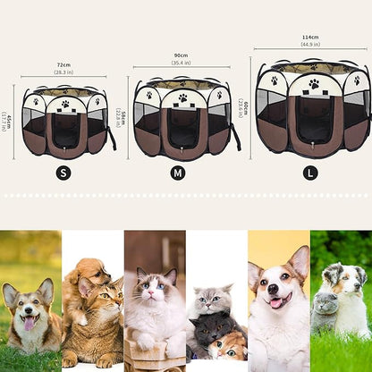 Mile High Life | Foldable Dog Playpen | Portable Dog Crate w Removable Shade Cover | Dog Kennel Indoor/Outdoor w Carry Case | Pen Tent for Dog/Cat/Rabbit(Brown, Medium (36"x36"x23"))