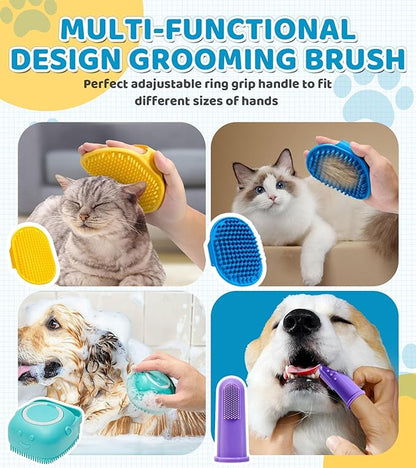 Dog Massage & Bath Brush 4PCS – Soft Silicone Shampoo Scrubber for Dogs and Cats, Perfect for Grooming and Deshedding (Blue)
