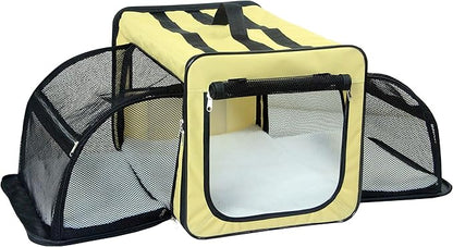 PET LIFE 'Capacious' Dual-Sided Expandable Spacious Wire Folding Collapsible Lightweight Pet Dog Crate Carrier House, X-Large, Khaki