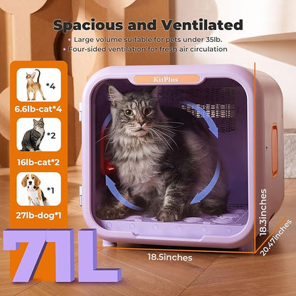 Pet Dryer Box for Dogs and Cats, 71L Large Capacity Ultra-Quiet Dog Hair Dryer Box with Smart Lock, Adjustable Temperature, Ambient Light & Multi-Use Design – Ideal for Pets Under 35lbs