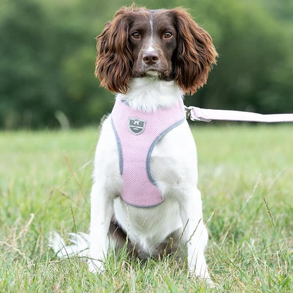 HUGO & HUDSON Dog Harness, No-Pull Anti Choke Tweed Harness Vest, Pink Herringbone, L