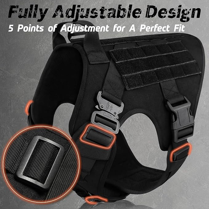 rabbitgoo Tactical Dog Harness for Large Dogs, Heavy Duty Dog Harness with Handle, No-Pull Service Dog Vest Large Breed, Adjustable Military Dog Vest Harness for Training Hunting Walking, Black, XL