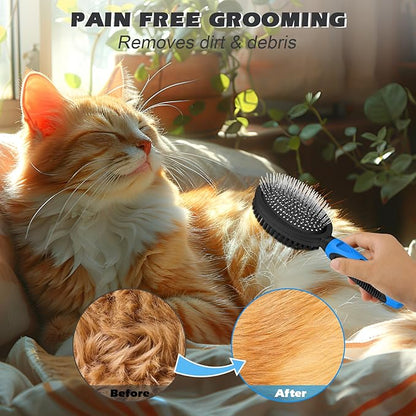 2PCS Dog Grooming Tools - Double-Sided Bath Brush for Shedding and Bathing, Suitable for Short/Long Haired Dogs, Premium Pet Supplies (Black Blue)
