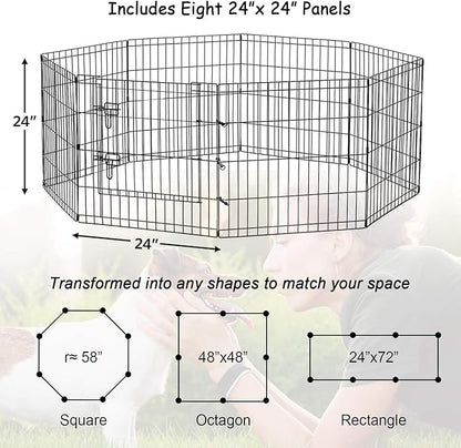 Puppy Pet Playpen 8 Panel 24 Inch Indoor Outdoor Metal Portable Folding Animal Exercise Dog Fence Ideal for Pet Animals Dog Cat Rabbit Breed Puppy (24" x 24" x 8)