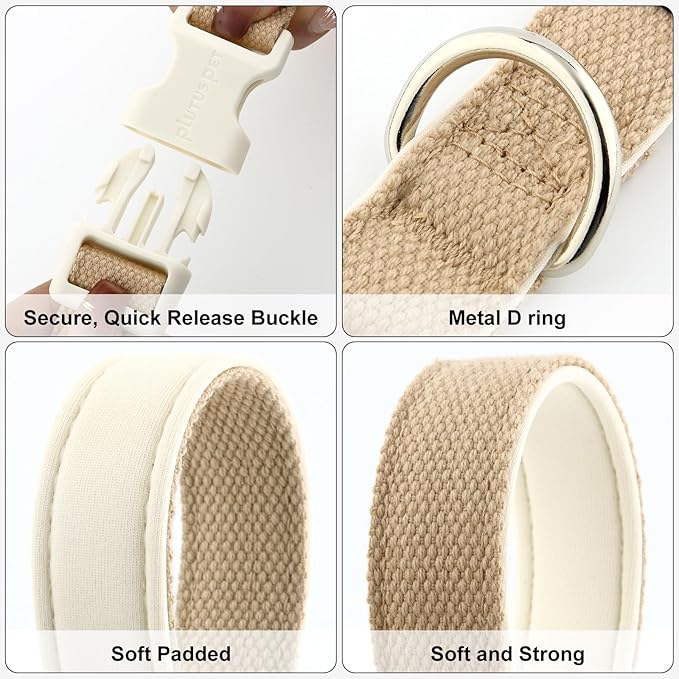 Plutus Pet Cotton Dog Collar, Heavy Duty Collar with Soft Padding, Adjustable and Comfortable for Small Medium and Large Dogs, Beige, M