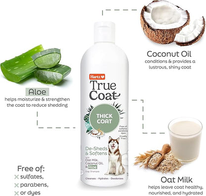 New! Hartz True Coat Thick Coat Specific Dog Shampoo, Desheds & Softens with Oat Milk, Coconut Oil & Aloe