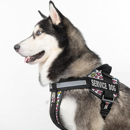 Dogline Unimax Dog Harness Vest with Service Dog Patch Reflective No-Pull, Adjustable Straps, Breathable Neoprene for Medical, Service, Identification, Training Dogs Girth 18 to 25" Leopard Multicolor