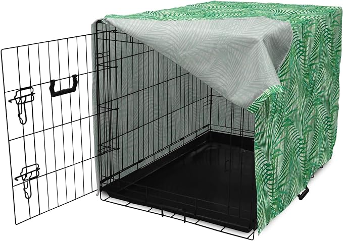 Lunarable Fern Pattern Dog Crate Cover, Background Illustration Covered with Palm Tree Leaves Art Print, Easy to Use Pet Kennel Cover for Small Dogs Puppies Kittens, 18 Inch, White and Fern Green
