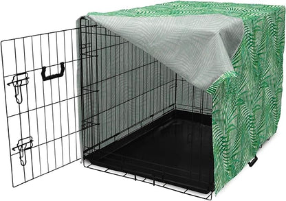 Lunarable Fern Pattern Dog Crate Cover, Background Illustration Covered with Palm Tree Leaves Art Print, Easy to Use Pet Kennel Cover for Small Dogs Puppies Kittens, 18 Inch, White and Fern Green