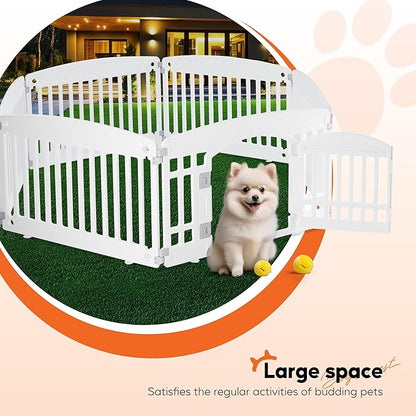 HealSmart 6 Panel 24" Plastic Dog Playpen, Folding & Portable Pet Playpen for Indoor & Outdoor Use, Safe & Secure Fence, Ideal for Small to Medium Dogs, White