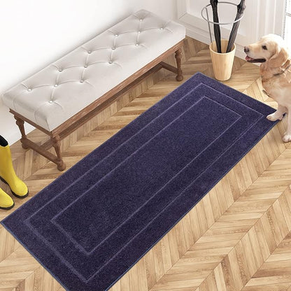 PURRUGS Dirt Trapper Door Mat 24" x 59.5", Non-Slip/Skid Machine Washable Entryway Rug, Dog Door Mat, Super Absorbent Welcome Mat for Muddy Wet Shoes and Paws, Navy Blue