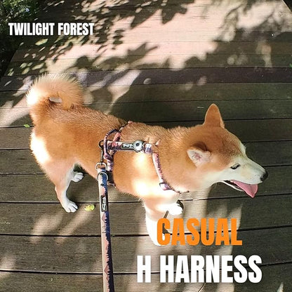 Casual H Dog Harness, No-Pull Pet Harness with 2 Leash Clips, Twilight Forest Gradiant Color, Adjustable Soft Padded Dog Vest for Small Medium Large Dogs (L)