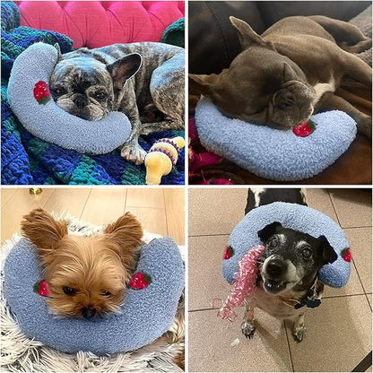 BABORUI Dog Calming Pillow for Small Dogs, U Shaped Dog Neck Pillow for Joint Relief Sleeping Improve, Machine Washable Pet Pillow for Dogs & Cats(Blue)
