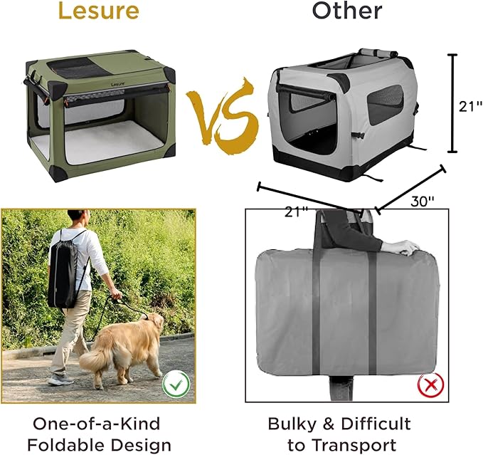 Lesure Soft Collapsible Dog Crate - 30 Inch Portable Travel Crate for Medium Dogs Indoor & Outdoor, 4-Door Foldable Pet Kennel with Durable Mesh Windows, Grey