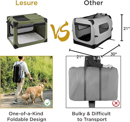 Lesure Soft Collapsible Dog Crate - 30 Inch Portable Travel Crate for Medium Dogs Indoor & Outdoor, 4-Door Foldable Pet Kennel with Durable Mesh Windows, Grey