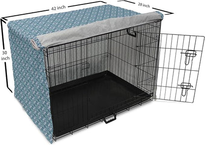Lunarable Talavera Dog Crate Cover, Folkloric Tile Inspired Pattern of Moroccan Culture Print, Easy to Use Pet Kennel Cover for Medium Large Dogs, 42 Inch, Sea Blue Pale Teal