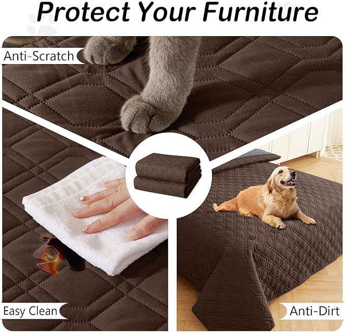 hyha Waterproof Dog Bed Blanket, Soft Dog Bed Cover Pet Blankets, Washable Couch Sofa Cover for Dogs, Reversible Pet Sofa Covers for Furniture (30x70 Inch, Chocolate/Dark Grey)