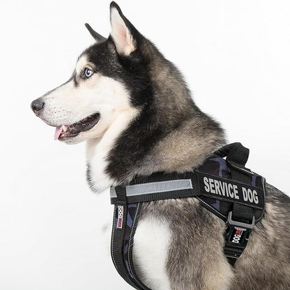 Dogline Unimax Dog Harness Vest with Service Dog Patches Reflective No-Pull, Adjustable Straps, Breathable Neoprene for Medical, Service, Identification and Training Dogs Girth 28 to 38" Giraffe Gray