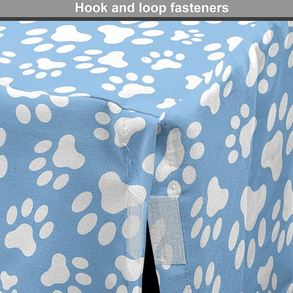 Ambesonne Paw Print Dog Crate Cover, Animal Themed Pattern with Pet Foot Marks on Blue Toned Background Print, Easy to Use Pet Kennel Cover for Small Dogs Puppies Kittens, 22 Inch, Sky Blue