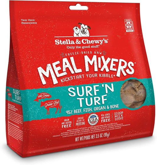 Stella & Chewy's Freeze Dried Raw Surf & Turf Meal Mixer – Dog Food Topper for Small & Large Breeds – Grain Free, Protein Rich Recipe – 3.5 oz Bag (Pack of 1)