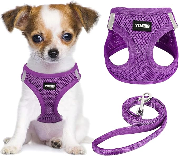 YIMEIS Dog Harness and Leash Set, No Pull Soft Mesh Pet Harness, Reflective Adjustable Puppy Vest for Small Medium Large Dogs, Cats (Purple, Small (Pack of 1)