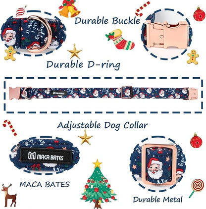 Maca Bates Christmas Dog Collar Cotton Soft Santa Claus Dog Collar with Metal Buckle Winter Dog Collar Adjustable for Small Medium Large Dog