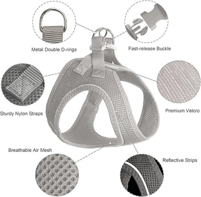 TwoEar Dog Vest Harness Reflective, No-Pull Pet Harness Easy Control with Breathable Mesh, Soft Puppy Step-in Harness No-Choke for Outdoor Walking, Training for Small Dogs(S, Grey)