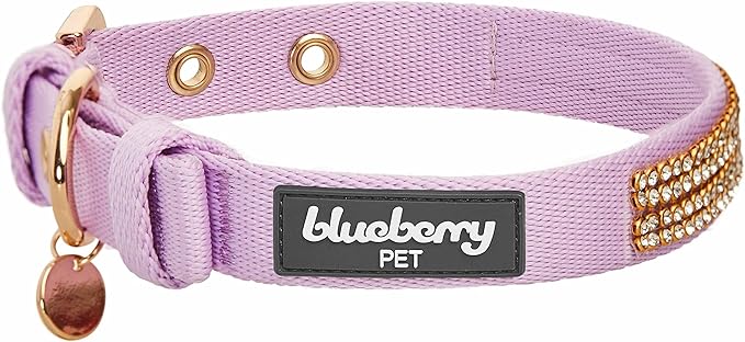 Blueberry Pet Sparkling Rhinestone Adjustable Dog Collar with Metal Buckle, Lavender, Neck 17-20.5", for Large Breed