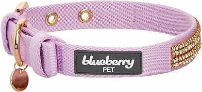 Blueberry Pet Sparkling Rhinestone Adjustable Dog Collar with Metal Buckle, Lavender, Neck 17-20.5", for Large Breed
