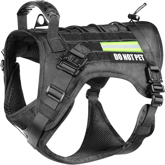 Tactical Dog Harness with All 4 Metal Buckle, Working Dog Vest with Reflective Patch and Reflective Do Not Pet Patch, Dog Vest Harnesses with Handle, Black for Small,Medium, Large Dog, L Size