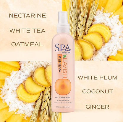 TropiClean SPA Renew Dog Cologne Spray Long Lasting | Peach & Plum Scented Dog Deodorizing Spray | Naturally Derived Salon Grade Ingredients | Made in the USA | 8oz